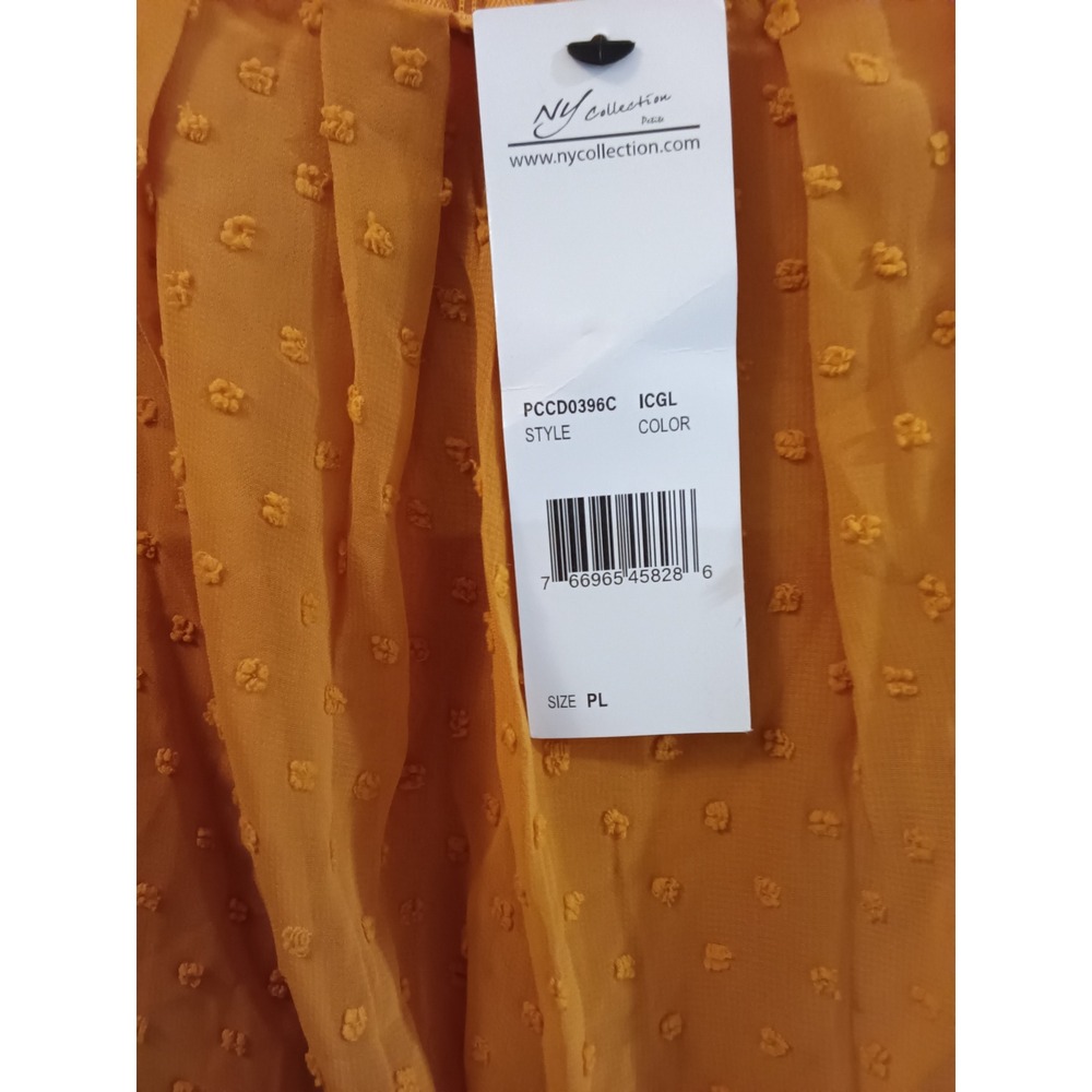 NY Collection Petite Swiss Dot Midi Dress Mustard Yellow 3/4 Sleeve PL NEW